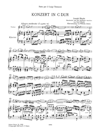 EDITION PETERS HAYDN JOSEPH - CONCERTO NO.1 IN C HOB.VIIA/1 - VIOLIN AND PIANO Classical sheets Violin