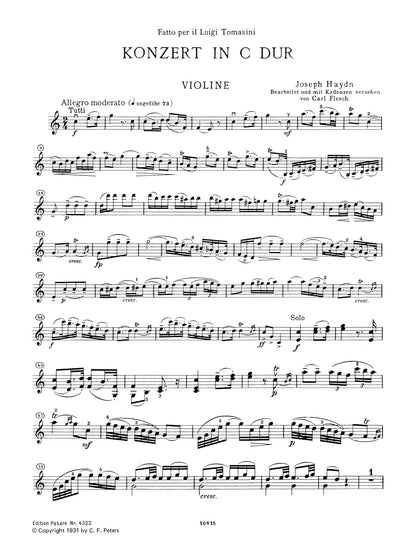 EDITION PETERS HAYDN JOSEPH - CONCERTO NO.1 IN C HOB.VIIA/1 - VIOLIN AND PIANO Classical sheets Violin