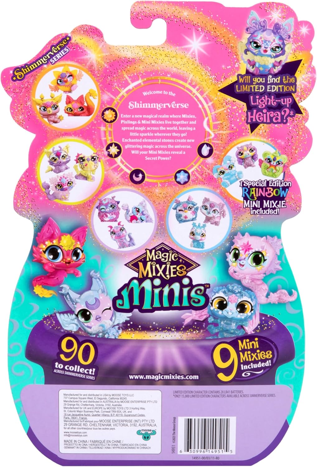 Magic Mixies Paquete de 9 miniminiminis de la Serie Shimmerverse, 2 de Ellos Ocultos, con mágica Experiencia de desempaquetado de Caldera de Burbujas, 5 nuevos Equipos de Mini-mixies con Poderes