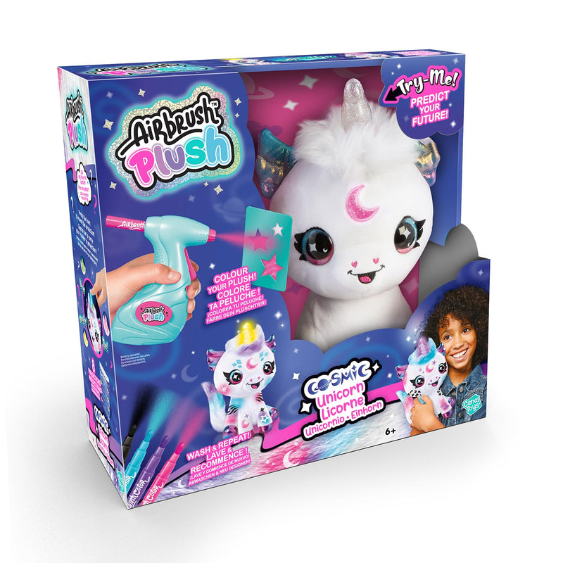Airbrush Plush Customisable cosmic unicorn plush - decorate your own plush, wash & repeat, ask your unicorn a question and reveal the answer with the magic horn, White
