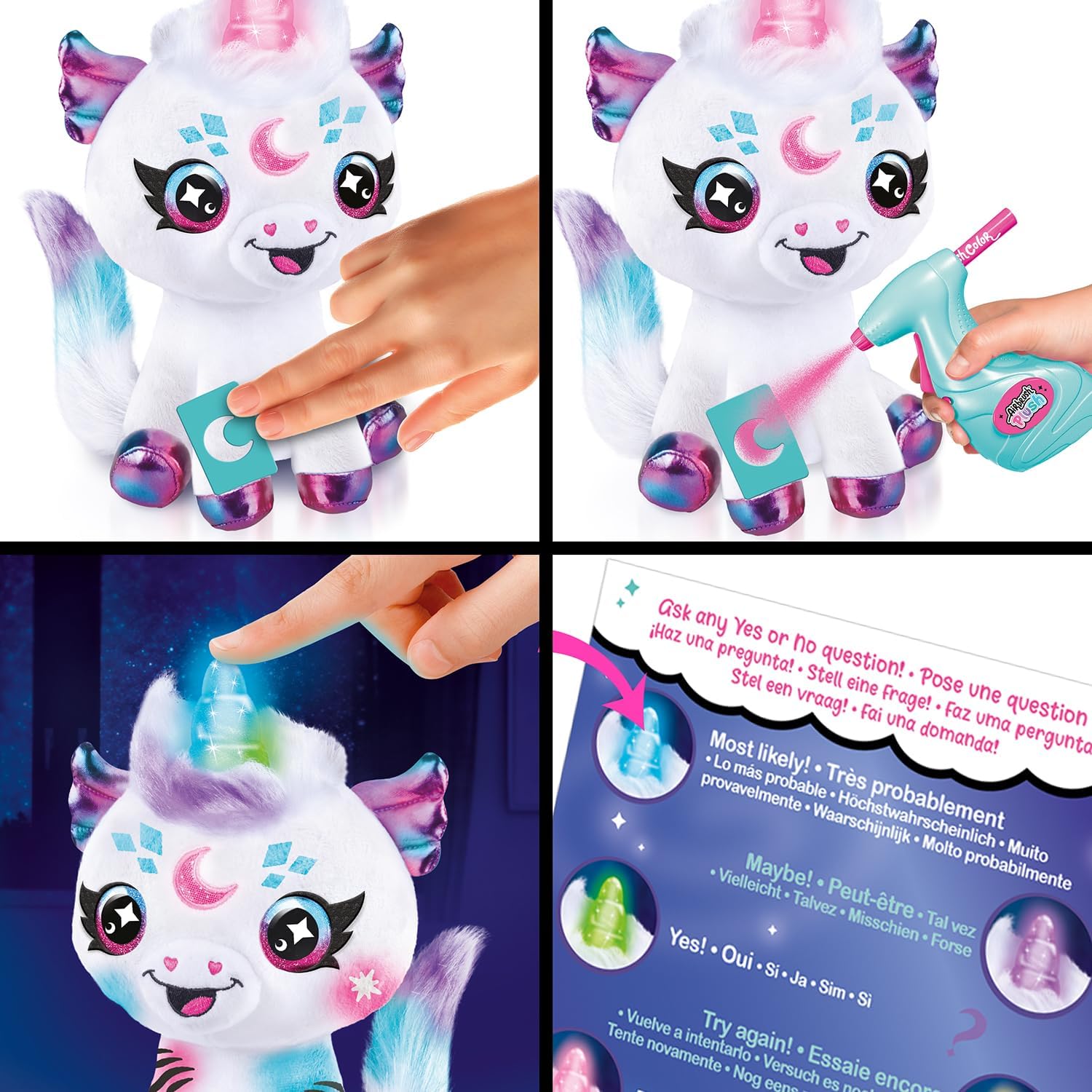 Airbrush Plush Customisable cosmic unicorn plush - decorate your own plush, wash & repeat, ask your unicorn a question and reveal the answer with the magic horn, White
