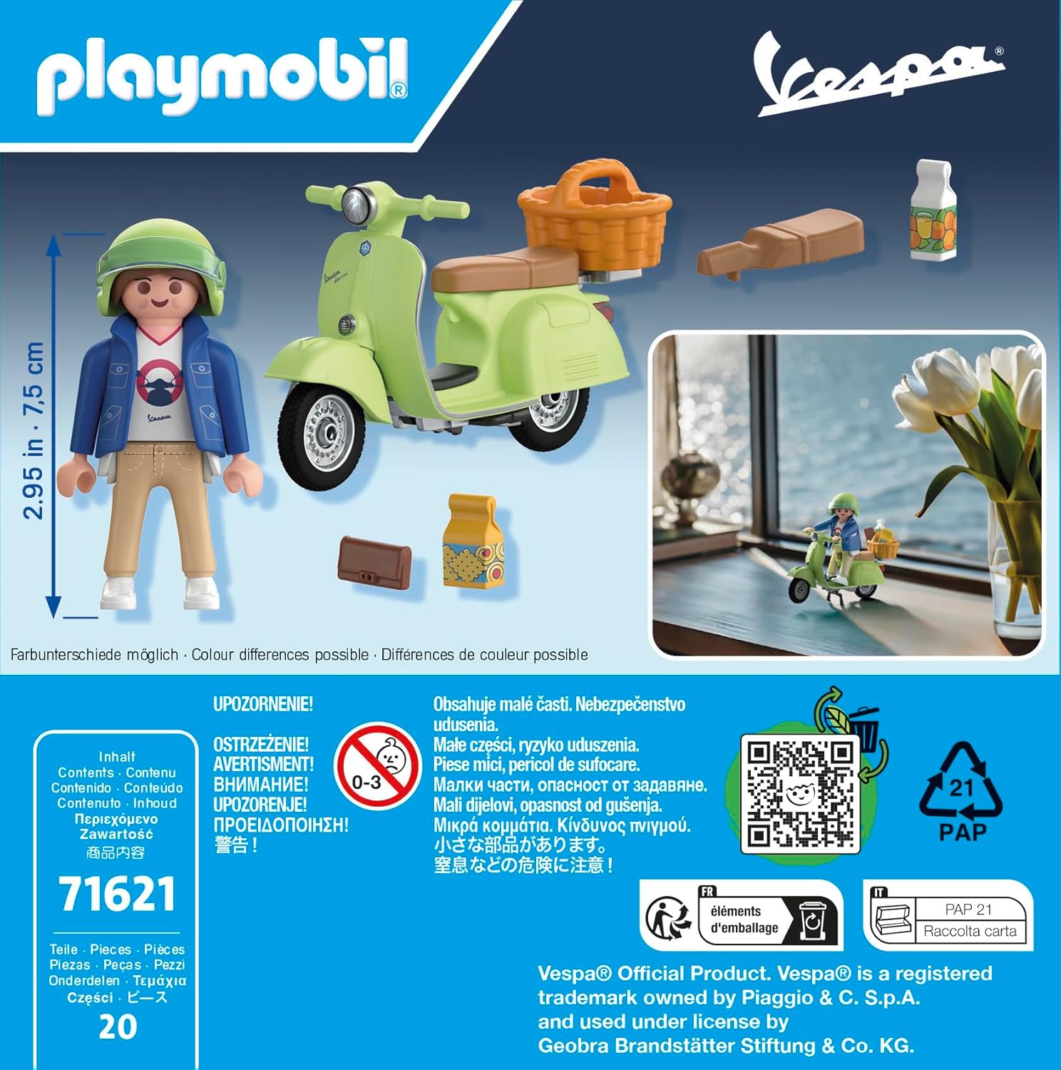 PLAYMOBIL Cars 71621 1969 Vespa 150 Sprint Veloce, Hellgrün, originalgetreues Modell für Sammler und Fans, inklusive vielseitigem Zubehör und verschiedenen Sattelvarianten