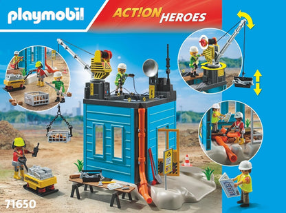 PLAYMOBIL Action Heroes Promo Pack 71650 Cantiere, con tre personaggi, gru mobile e tanti accessori inclusi, giocattolo per bambini dai 4 anni in su