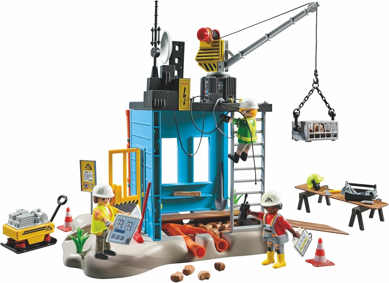 PLAYMOBIL Action Heroes Promo Pack 71650 Cantiere, con tre personaggi, gru mobile e tanti accessori inclusi, giocattolo per bambini dai 4 anni in su
