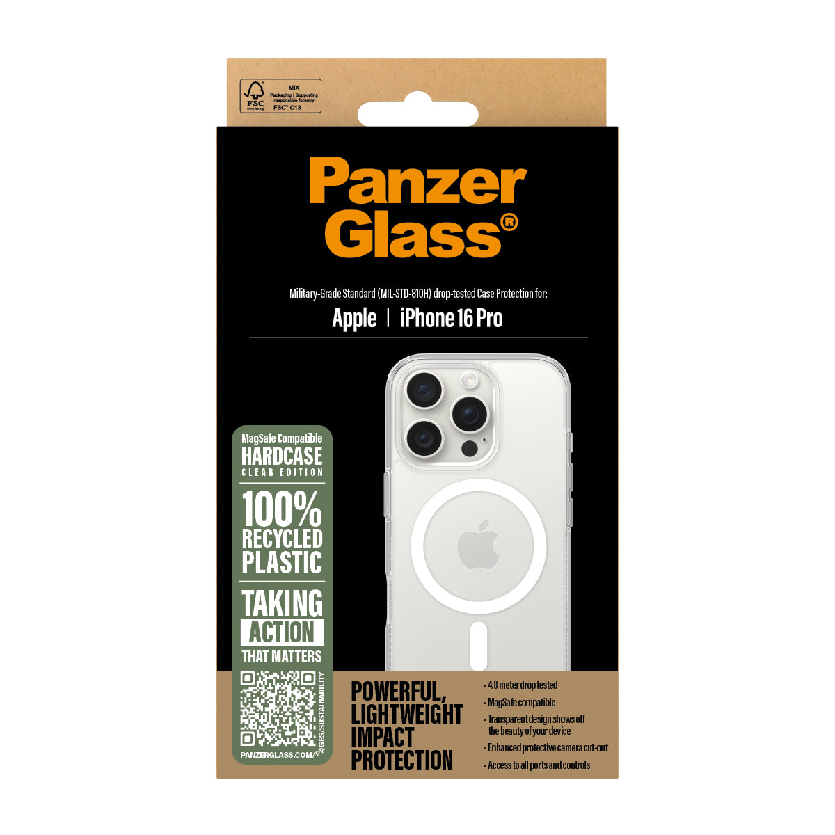 PanzerGlass ® HardCase Transparent w. White MagSafe iPhone 16 Pro