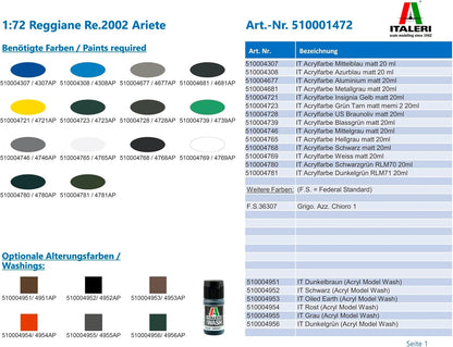 Italeri 1472 1:72 Reggiane Re.2002 Ariete Model Building Kit, Standing Model Building, Crafts, Hobby, Gluing, Plastic Kit, Detailed Tank Kit, Military, Multi-Coloured