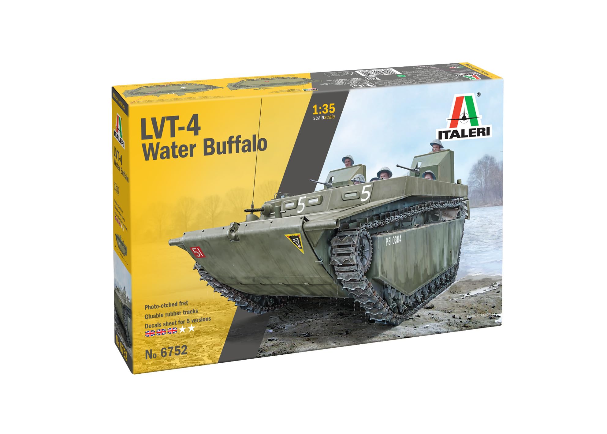 Italeri 6752 1:35 LVT-4 Water Buffalo, Stand Model Building, Crafts, Hobby, Gluing, Plastic, Detailed Military Kit, Tank 1:56