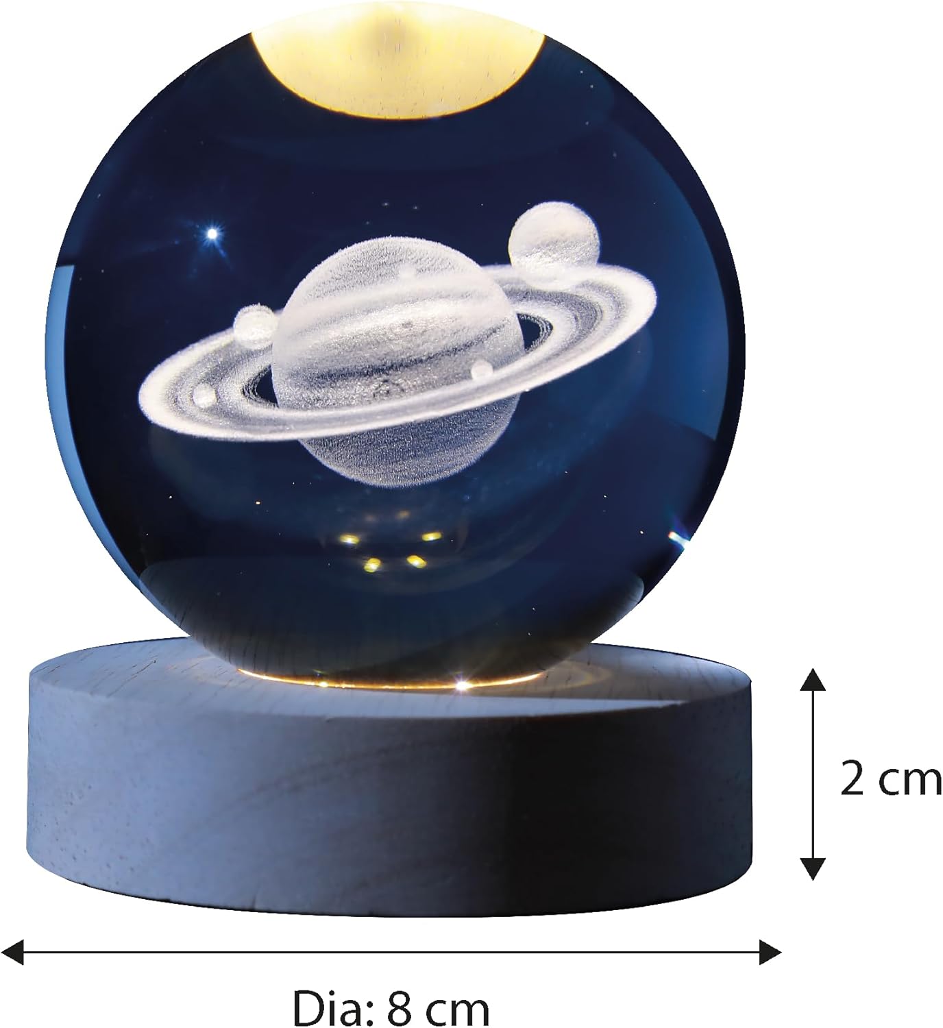 I-TOTAL ® - 3D Glass Ball with RGB LED Ceiling Effect Night Light for Kids Night Light with Wooden Base Fantasy Theme Crystal Decoration Saturno Design