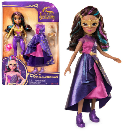 Unicorn Academy, Sophia Deluxe Masquerade Ball Doll with 9 Doll Accessories and Rainbow-Streaked Hair, 24.1cm, Dolls and Unicorn Toys for Girls