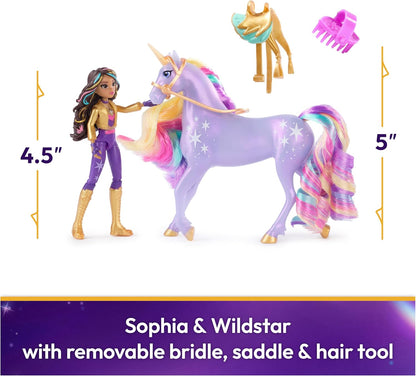 Unicorn Academy, Sophia & Wildstar Set with 2 Riding Accessories and Hair Styling Tool, Dolls and Unicorn Toys for Girls Aged 4 and up