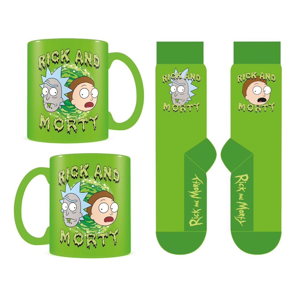 Pyramid International Ensemble tasse et chaussettes Rick and Morty – Motif amusant Rick and Morty, comprend des chaussettes confortables assorties, durables et passent au micro-ondes, excellent choix