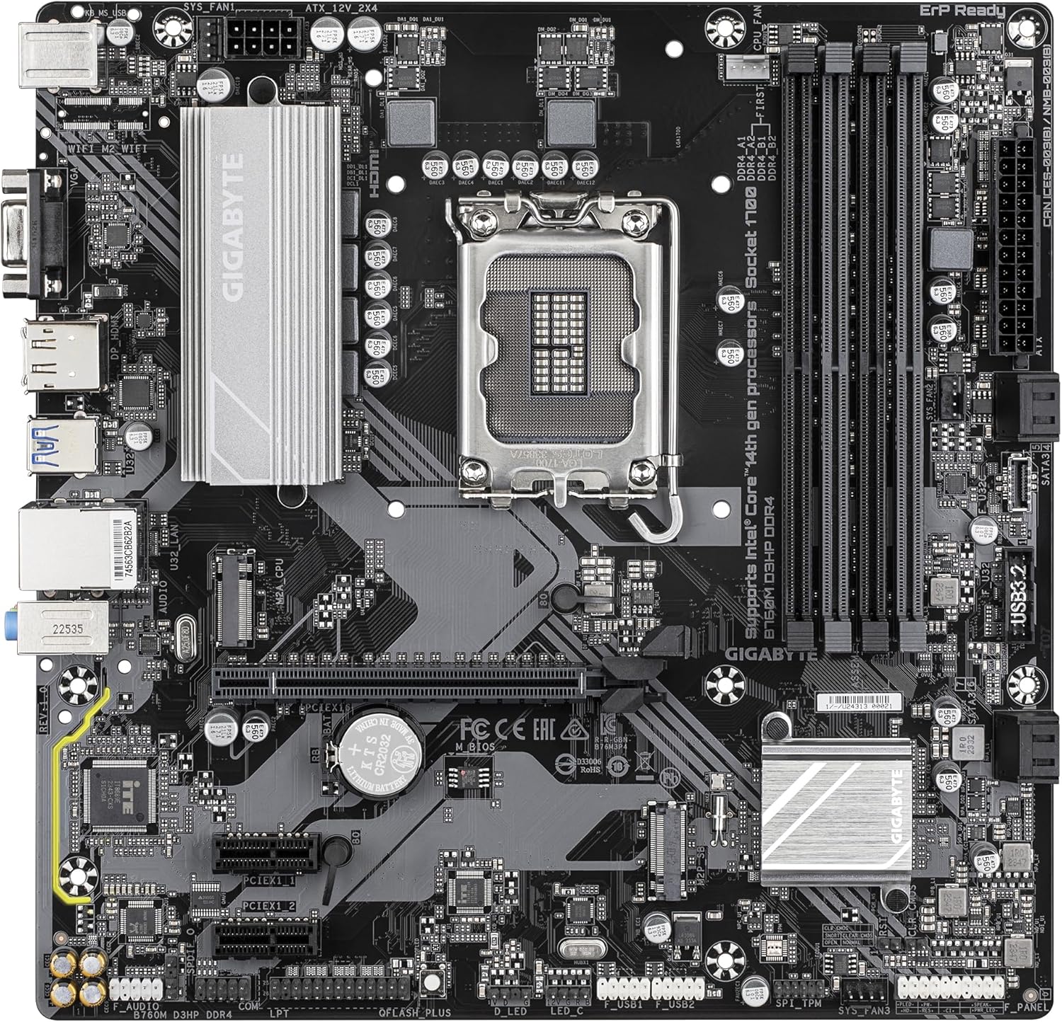 GIGABYTE B760M D3HP DDR4 Motherboard - Supports Intel Core 14th Gen CPUs, 4+1+1 Phases Digital VRM, up to 5333MHz DDR4 (OC), 2xPCIe 4.0 M.2, GbE LAN, USB 3.2 Gen1