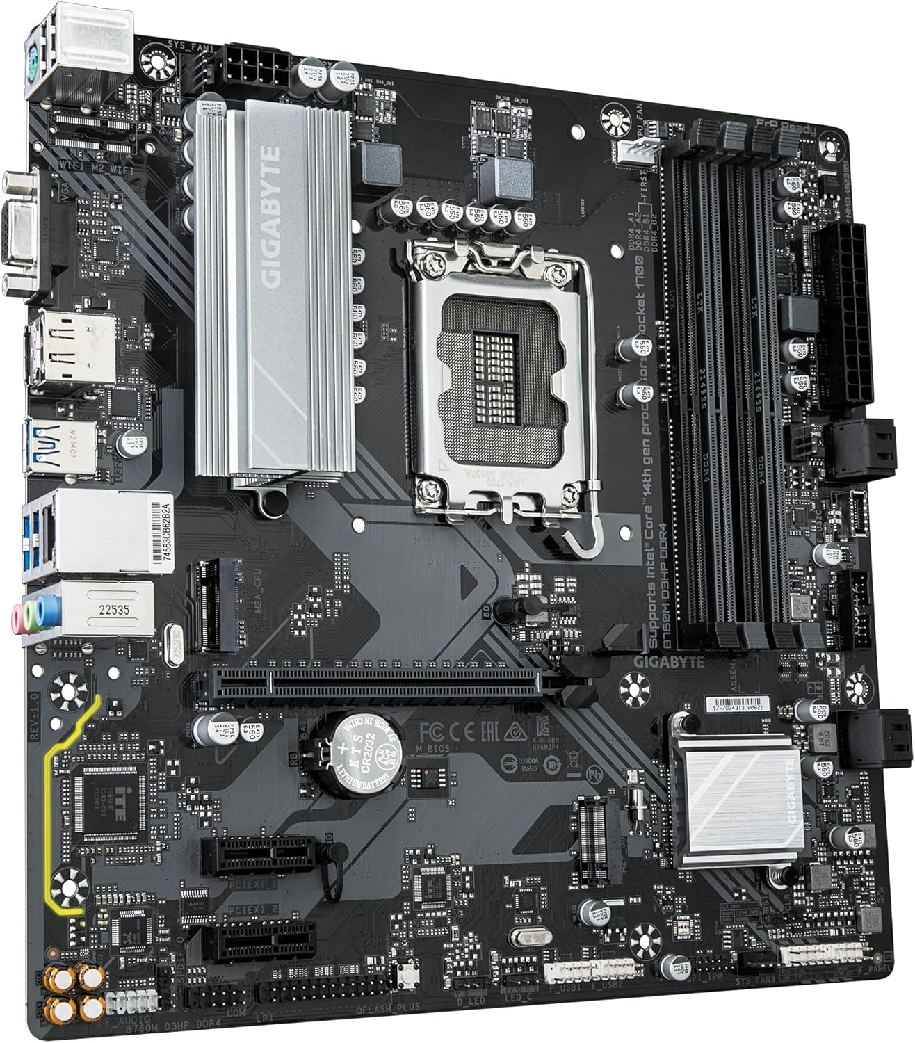 GIGABYTE B760M D3HP DDR4 Motherboard - Supports Intel Core 14th Gen CPUs, 4+1+1 Phases Digital VRM, up to 5333MHz DDR4 (OC), 2xPCIe 4.0 M.2, GbE LAN, USB 3.2 Gen1