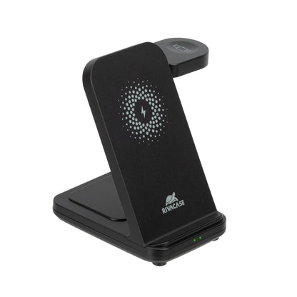 RIVACASE VA4916 WH3 - Caricatore wireless 3 in 1, ricarica 3 dispositivi contemporaneamente, certificato Qi 15 W, caricabatterie wireless, veloce, potente, nero
