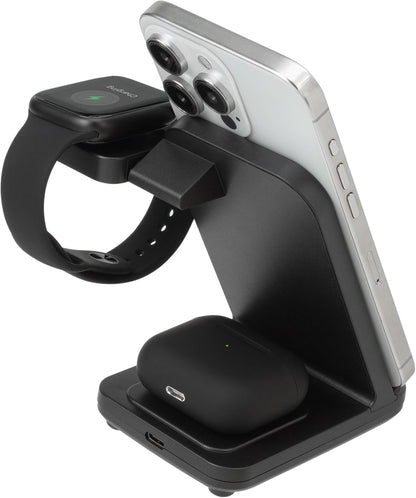 RIVACASE VA4916 WH3 - Caricatore wireless 3 in 1, ricarica 3 dispositivi contemporaneamente, certificato Qi 15 W, caricabatterie wireless, veloce, potente, nero