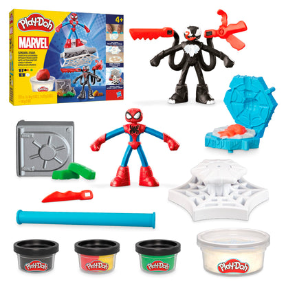 Play-Doh Marvel Spider-Man Netz-Action Set, 2 Spielfiguren und vielen Knetformen, 4 Dosen Knetmasse in passenden Farben, kreatives Kinder ab 3 Jahren