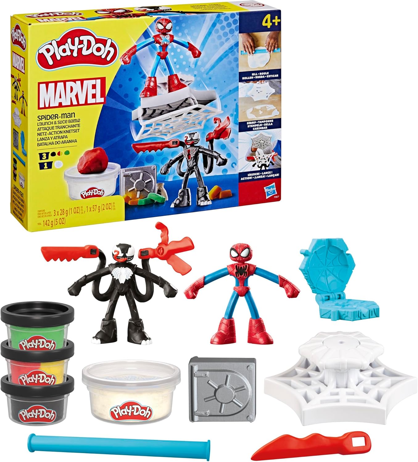 Play-Doh Marvel Spider-Man Netz-Action Set, 2 Spielfiguren und vielen Knetformen, 4 Dosen Knetmasse in passenden Farben, kreatives Kinder ab 3 Jahren