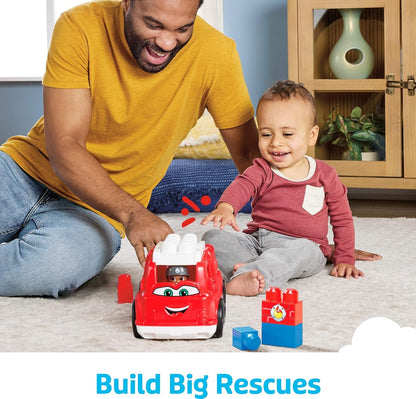 Mega BLOKS First Builders Toddler Building Blocks Toy Set, Freddy Firetruck with 6 Pieces and Storage, 1 Figure, Red, Ages 1+ Years Freddy FIre Truck