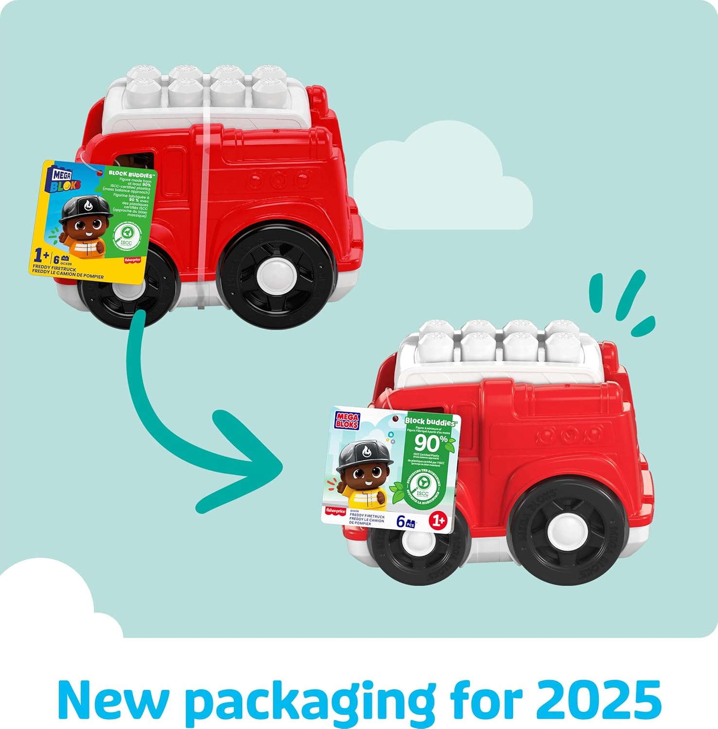 Mega BLOKS First Builders Toddler Building Blocks Toy Set, Freddy Firetruck with 6 Pieces and Storage, 1 Figure, Red, Ages 1+ Years Freddy FIre Truck