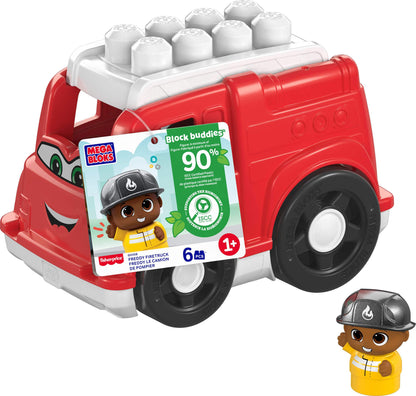 Mega BLOKS First Builders Toddler Building Blocks Toy Set, Freddy Firetruck with 6 Pieces and Storage, 1 Figure, Red, Ages 1+ Years Freddy FIre Truck