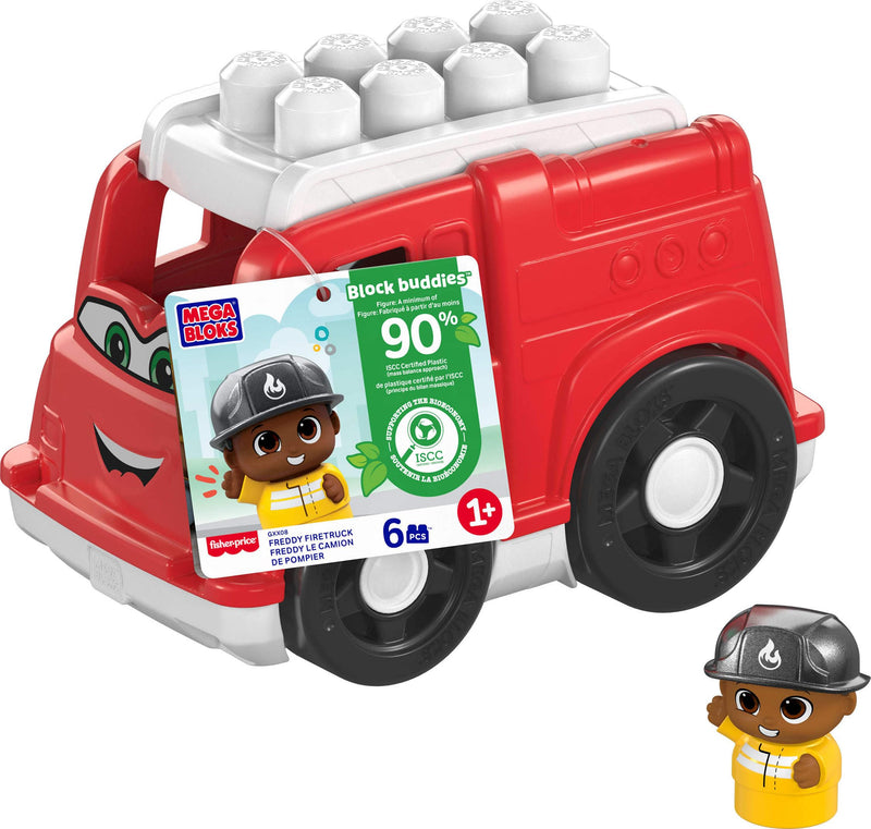 Mega BLOKS First Builders Toddler Building Blocks Toy Set, Freddy Firetruck with 6 Pieces and Storage, 1 Figure, Red, Ages 1+ Years Freddy FIre Truck