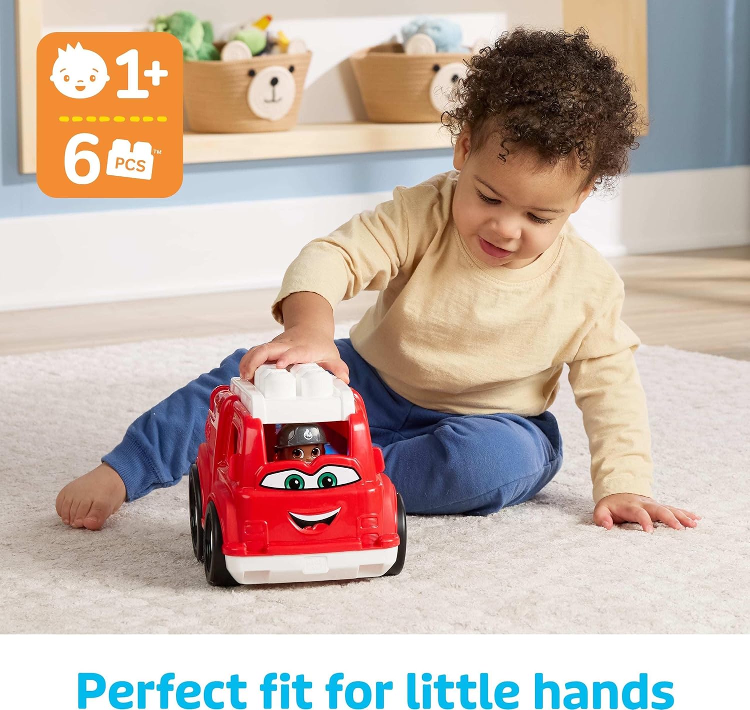 Mega BLOKS First Builders Toddler Building Blocks Toy Set, Freddy Firetruck with 6 Pieces and Storage, 1 Figure, Red, Ages 1+ Years Freddy FIre Truck