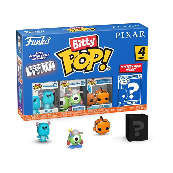 Funko Pop! Bitty: Pixar Mini Collectible Toys 4-Pack - Sulley, Mike Wazowski, Nemo & Mystery Chase Figure (Styles May Vary