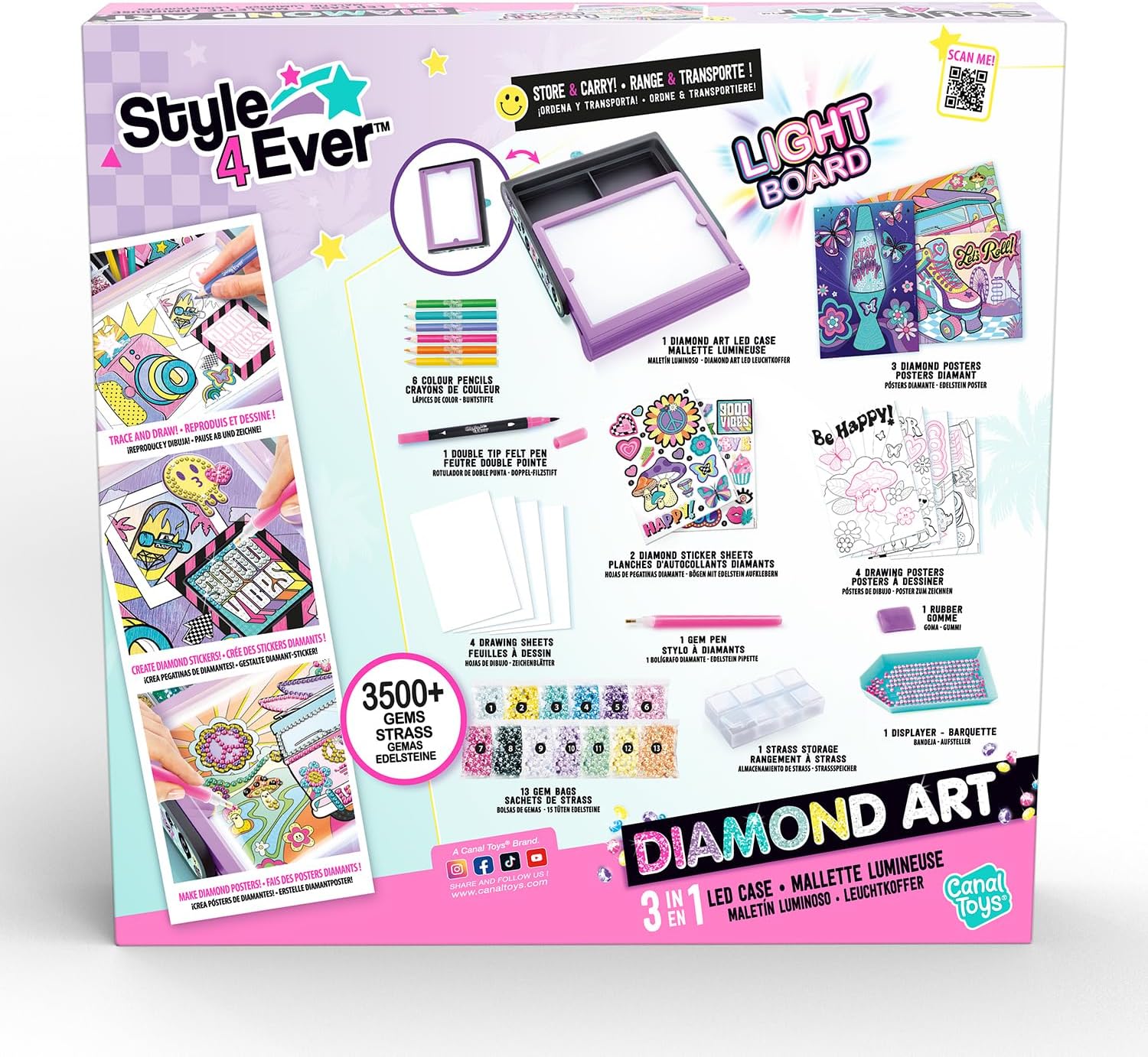 Style 4 Ever Diamond Art 3-in-1 LED Case, Create Amazing Diamond Art Posters and Stickers, Light up Board for tracing, Easy Storage, Purple