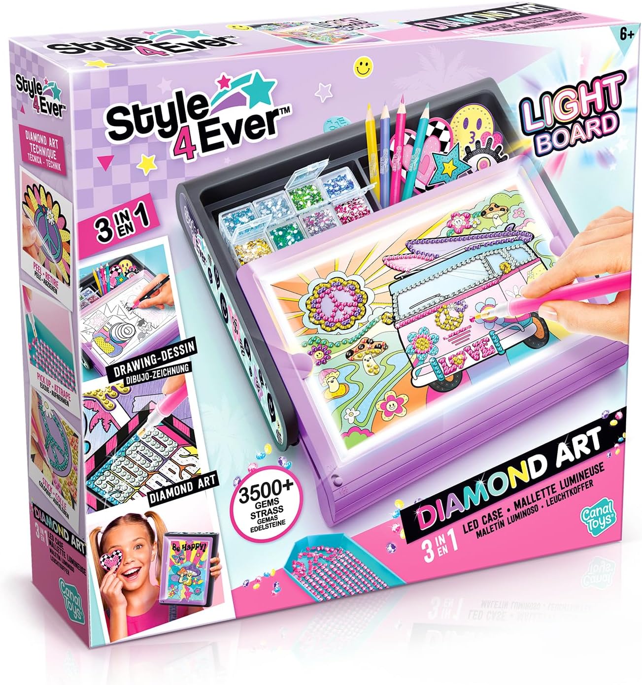Style 4 Ever Diamond Art 3-in-1 LED Case, Create Amazing Diamond Art Posters and Stickers, Light up Board for tracing, Easy Storage, Purple