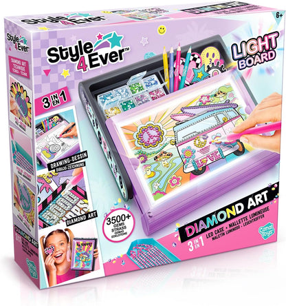 Style 4 Ever Diamond Art 3-in-1 LED Case, Create Amazing Diamond Art Posters and Stickers, Light up Board for tracing, Easy Storage, Purple