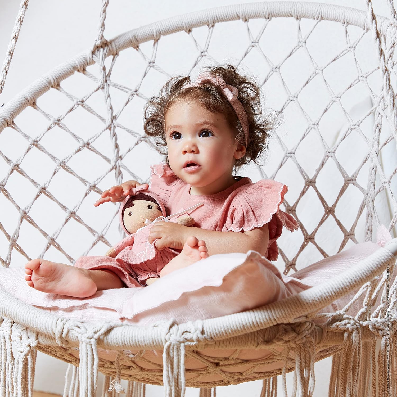 KALOO - Tendresse – My First Amandine Doll – Cloth Doll 32 cm – Pink Chiffon Dress – Matte Skin – Pretty Gift Box and Personalised Ribbon – from Birth