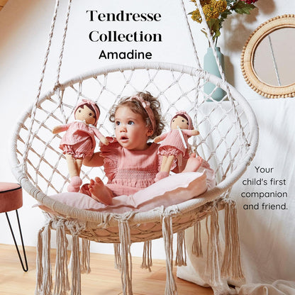 KALOO - Tendresse – My First Amandine Doll – Cloth Doll 32 cm – Pink Chiffon Dress – Matte Skin – Pretty Gift Box and Personalised Ribbon – from Birth