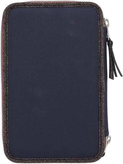 Depesche 13190 Miss Melody Glitter Horse-Filled 3-Compartment Pencil Case in Dark Blue, with Horse Motif, Glitter and LED Lights, Pencil Case with Colouring Pencils, Ruler, Scissors and Much More