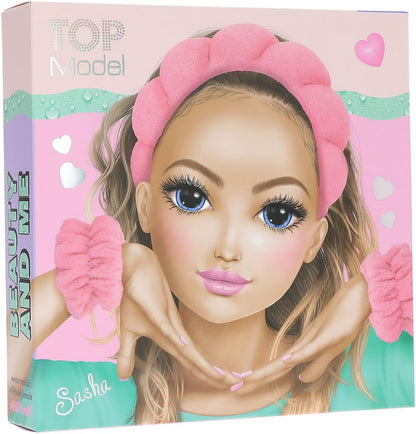 Depesche 13250 TOPModel Beauty and Me-Set de Belleza con Cinta Acolchada para el Pelo y muñequera Absorbente en Rosa, Multicolor, One Size
