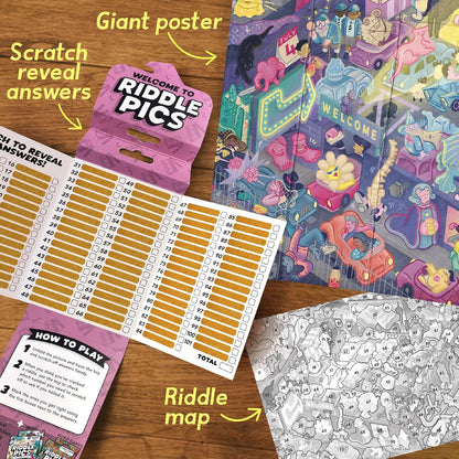 Riddle Pics Night at the Movies: Movie Edition - Travel Trivia Game, Great for Families, Adults and Kids, 101 Riddles to find and solve, Gifts for Movie Lovers
