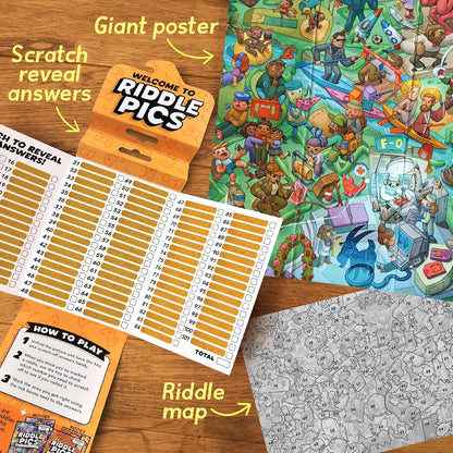 Riddle Pics Video Game Edition: Travel Trivia Game, Great for Families, Adults and Kids, 101 Riddles for Gamers to find and solve, Gifts for Video Game Lovers