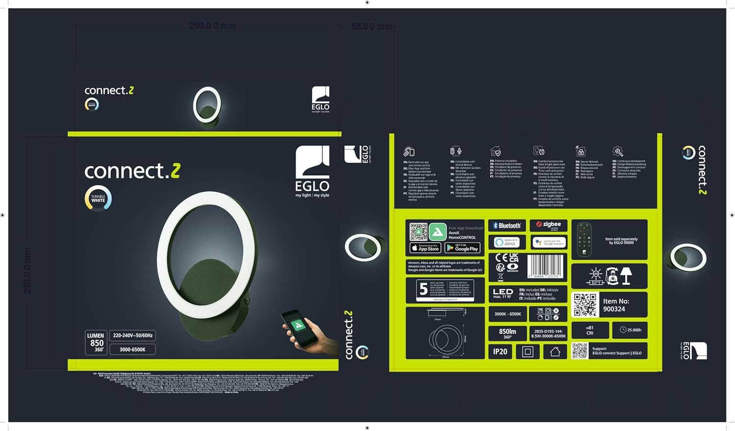 `Eglo - Parrapos-Z Wall Lamp Black - Tw - Zigbee, Bluetooth`