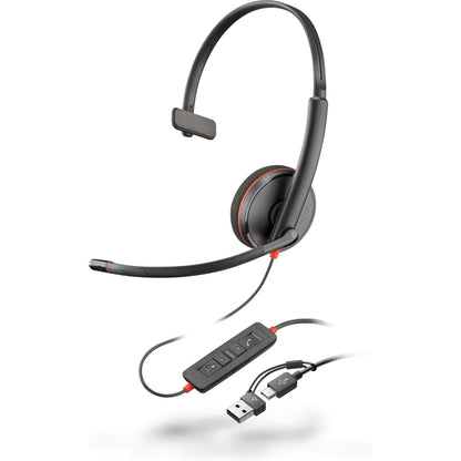 HP POLY Blackwire 3210 Monaural USB-C Black Headset +USB-C/A Adapter (Bulk