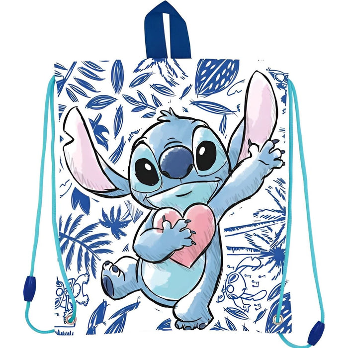 Stitch - Drawstring Lunch Bag Blue Leaves