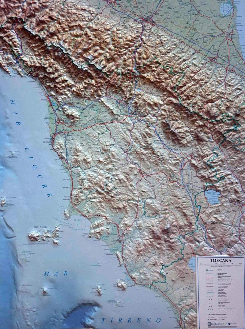Toscana. Scala 1:350.000 (carta in rilievo cm 69x90