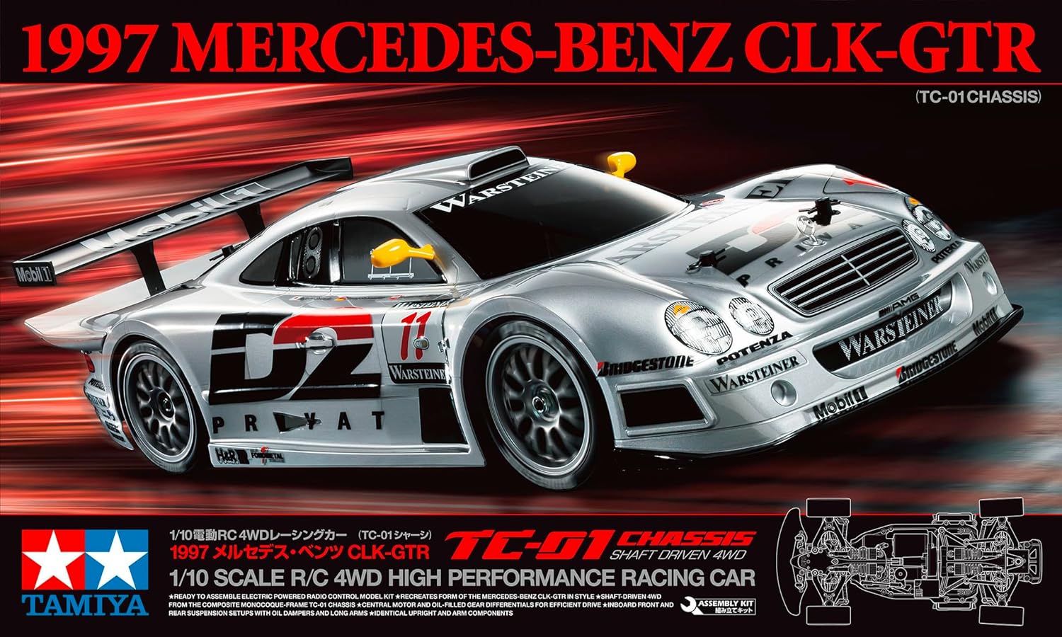 TAMIYA 58731 1:10 MB CLK-GT-R 1997 TC-01-Remote Controlled Car, Vehicle, Model Building, Assembly, Hobby, RC Kit, Unpainted