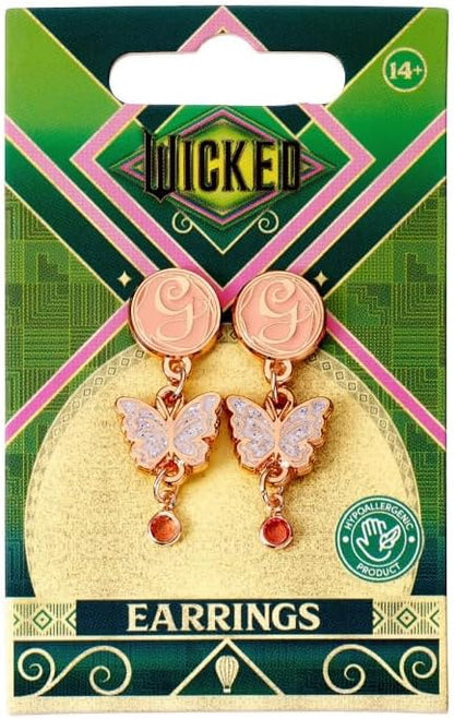 Wicked Glinda Drop Butterfly Earrings Rose Gold Colour