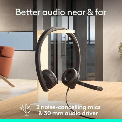 Logitech H570e USB-Headset mit Mikrofon für PC und Mac, kabelgebundenes USB-C-Headset mit Stereo-Sound, Mikrofonen mit Geräuschunterdrückung, Zertifiziert für Microsoft Teams, Schwarz