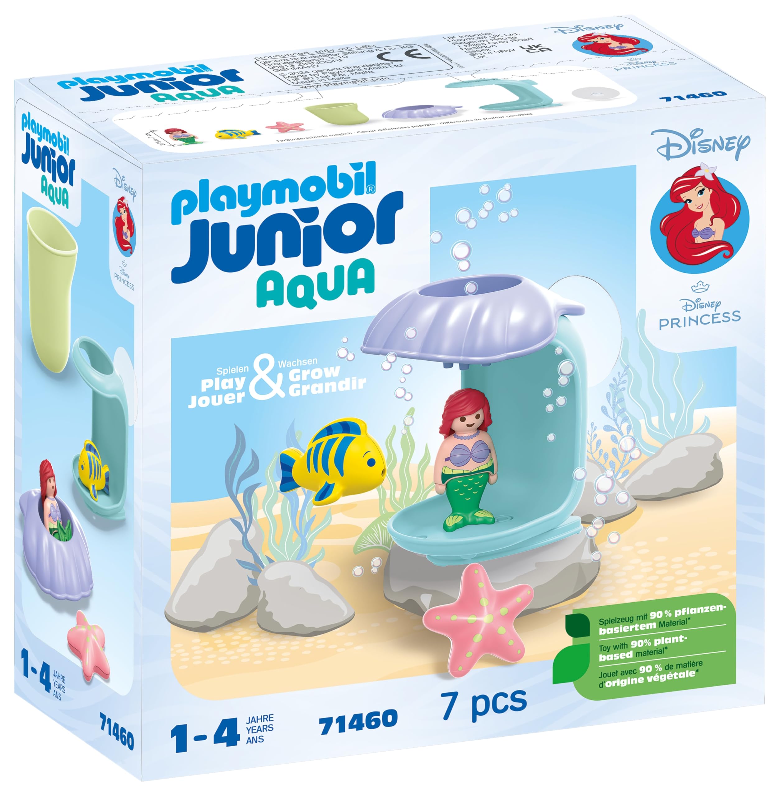 Playmobil 71460 JUNIOR AQUA & Disney: Ariel's Shell Shower, for toddlers, made from over 90% plant-based plastics, indoor and outdoor water toy, fun role-play, playsets for children ages 12 months+