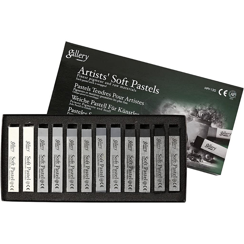 Gallery Soft Pastell Set, Stärke 1 cm, L: 6,5 cm, grau, grau getönte Farben, 12sort
