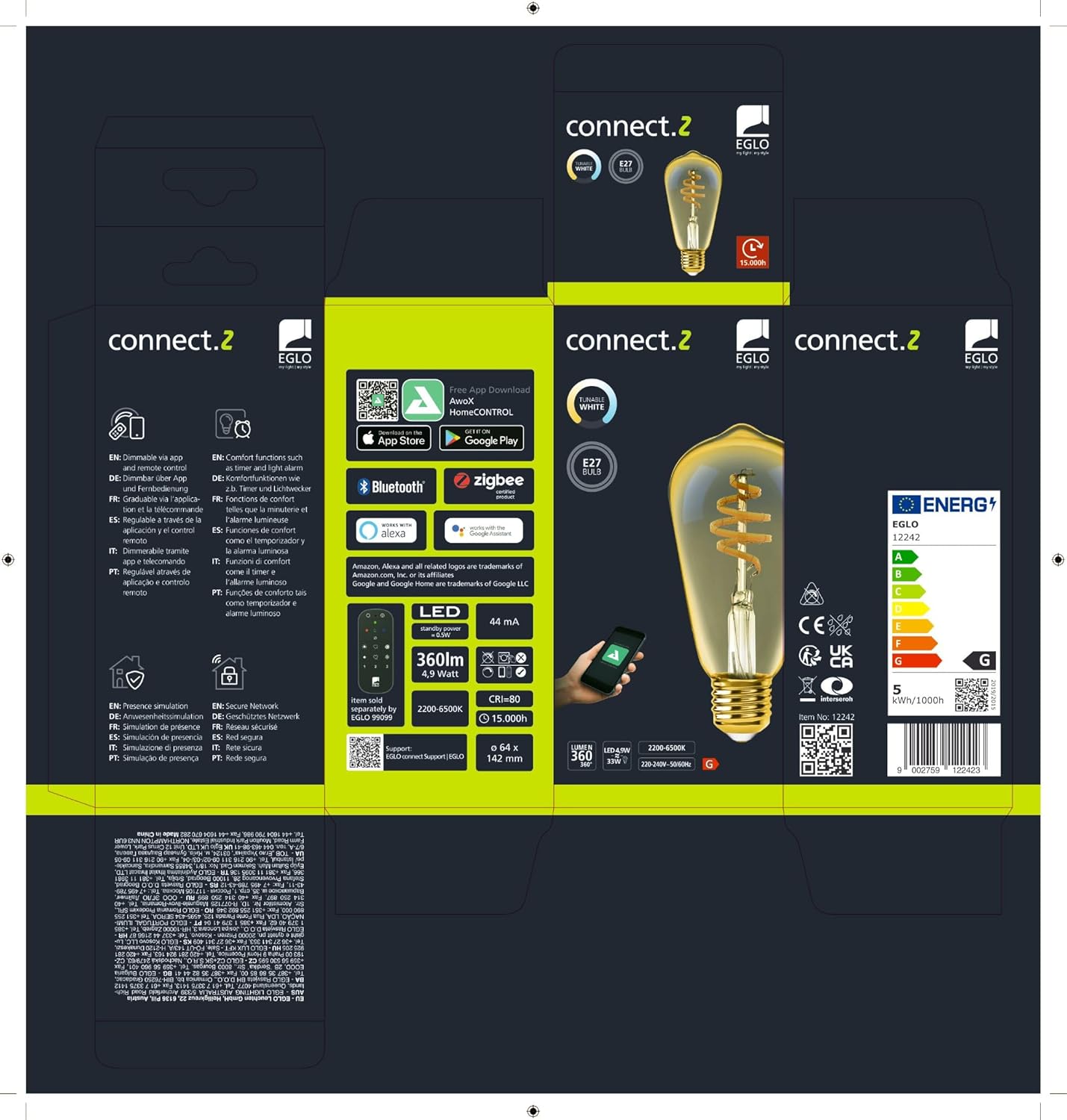 `Eglo - E27 St64 Spiral, Amber - Tw - Zigbee, Bluetooth`