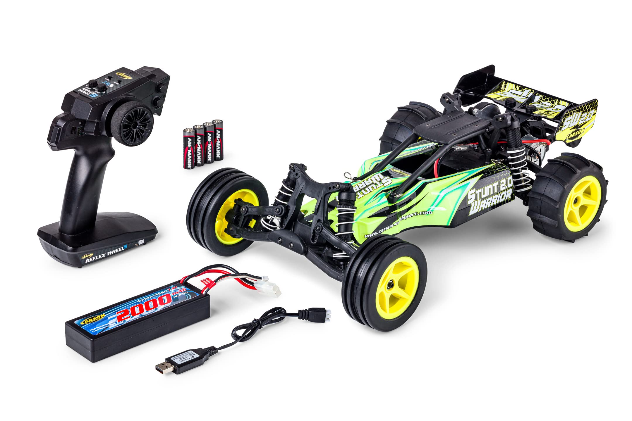 Carson 500404206 500404206-1:10 Stunt Warrior 2.0 2.4G 100% RTR Car, RC, Including Batteries and Remote Control, Off-Road Buggy, Green