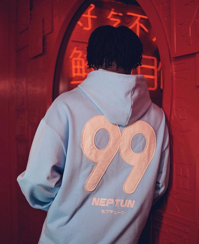 NEPTUN Hunter x Hunter Graphic Hoodie - Killua Zoldyck | Anime Cotton Hoodie with Patches, Unisex, Oversize Fit L Blue