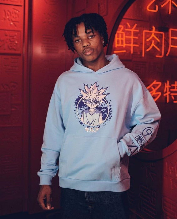 NEPTUN Hunter x Hunter Graphic Hoodie - Killua Zoldyck | Anime Cotton Hoodie with Patches, Unisex, Oversize Fit L Blue