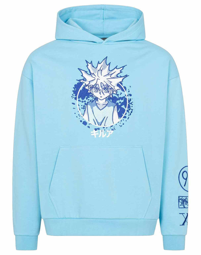 NEPTUN Hunter x Hunter Graphic Hoodie - Killua Zoldyck | Anime Cotton Hoodie with Patches, Unisex, Oversize Fit L Blue